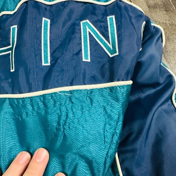 Miami Dolphins Jacket Youth Large 14-16 Teal Navy NFL Pro Player Reversible - Picture 6 of 16